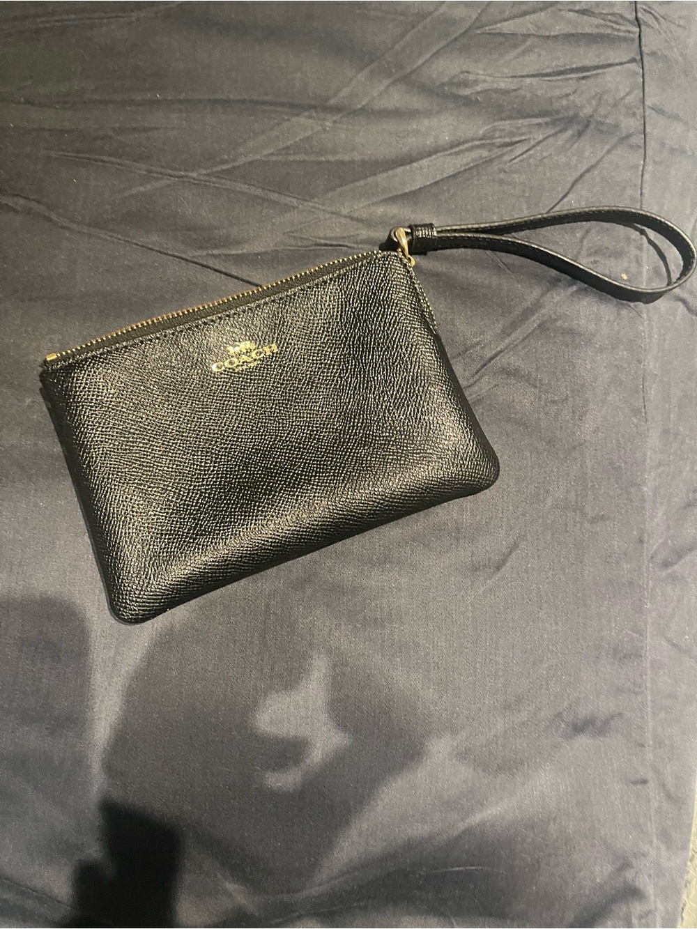 Coach Black Wristlet with Gold-Tone Zip Detail